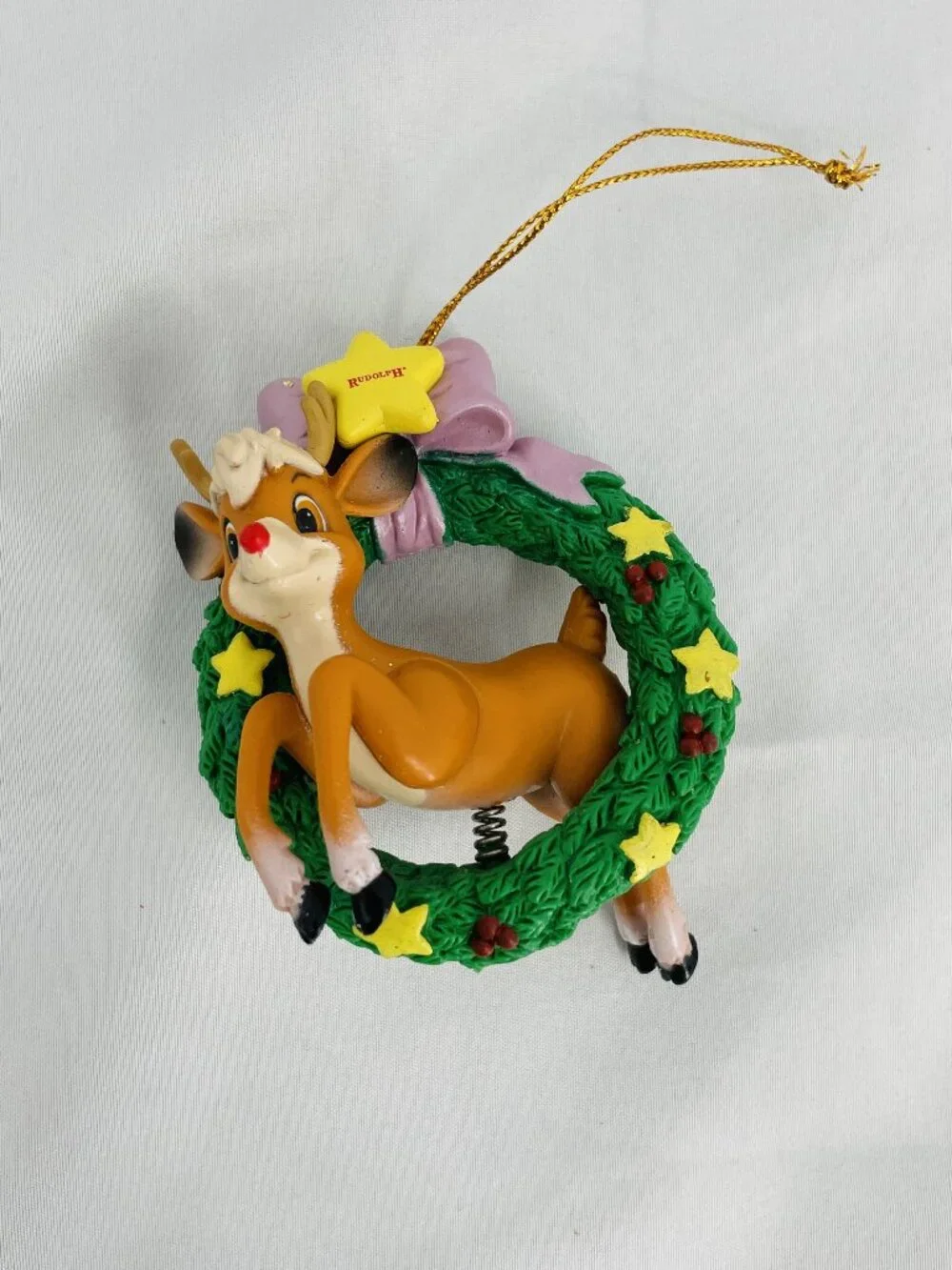 Vintage Y2K 1998 Rudolph the Red-Nosed Reindeer Christmas Ornament Wreath